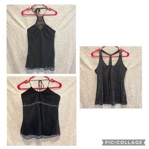 Lot/Bundle Three XS Halter Club Silk Tops Bling Sequins Dance Tank Shimmer Sexy
